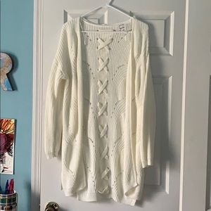 Lace-Up Back White Cardigan